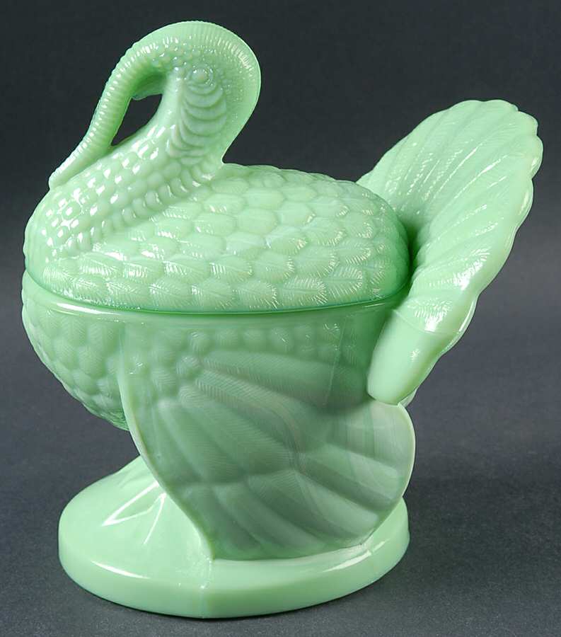 Jadeite-Green Glass Jade Turkey with Lid by Martha Stewart-1