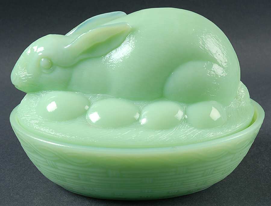 Jadeite-Green Glass Jade Rabbit on Nest by Martha Stewart-1