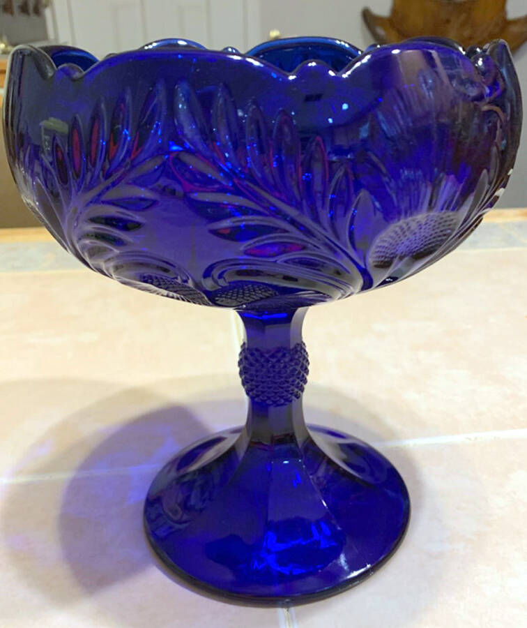 Inverted Thistle Cobalt Blue 8" Open Compote by Mosser (Ohio)-1
