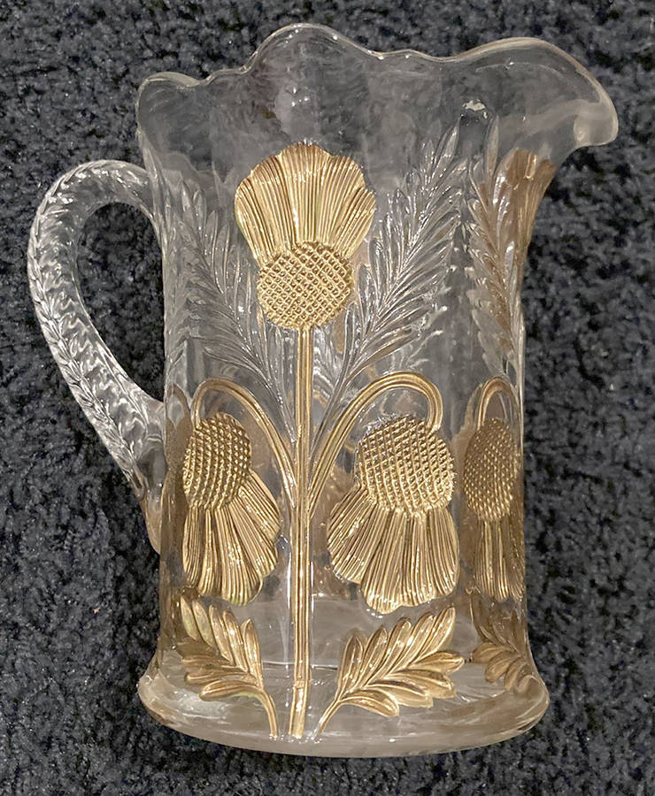 Inverted Thistle Gold 28 Oz Pitcher by Mosser (Ohio)-1