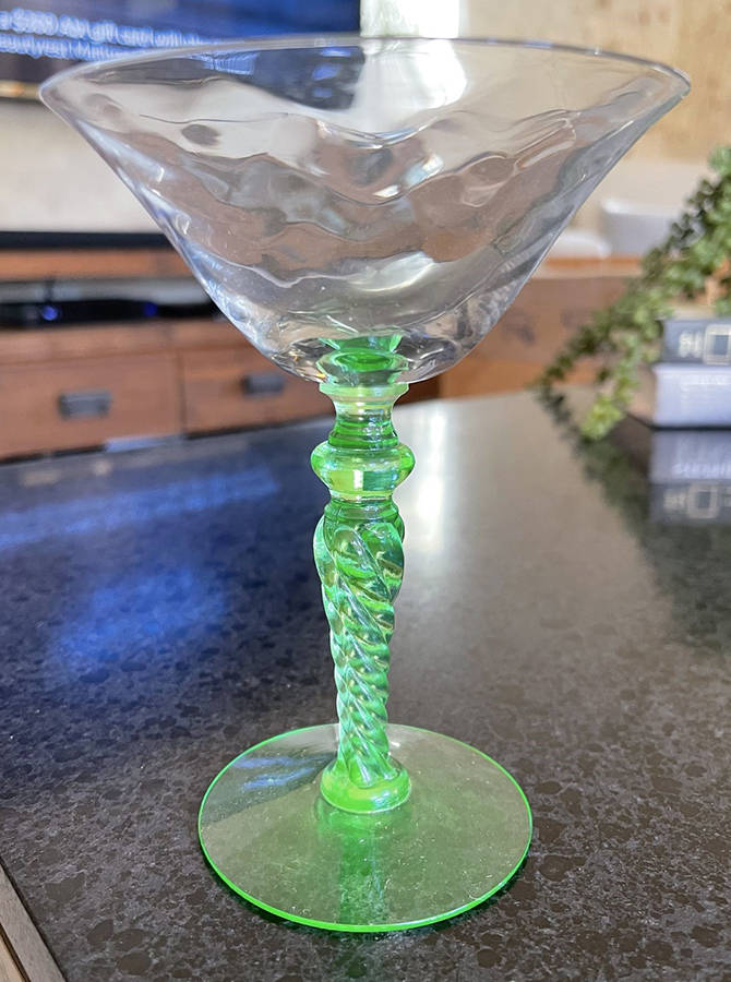 6102 Green Herringbone Optic Champagne/Tall Sherbet by Monongah-1