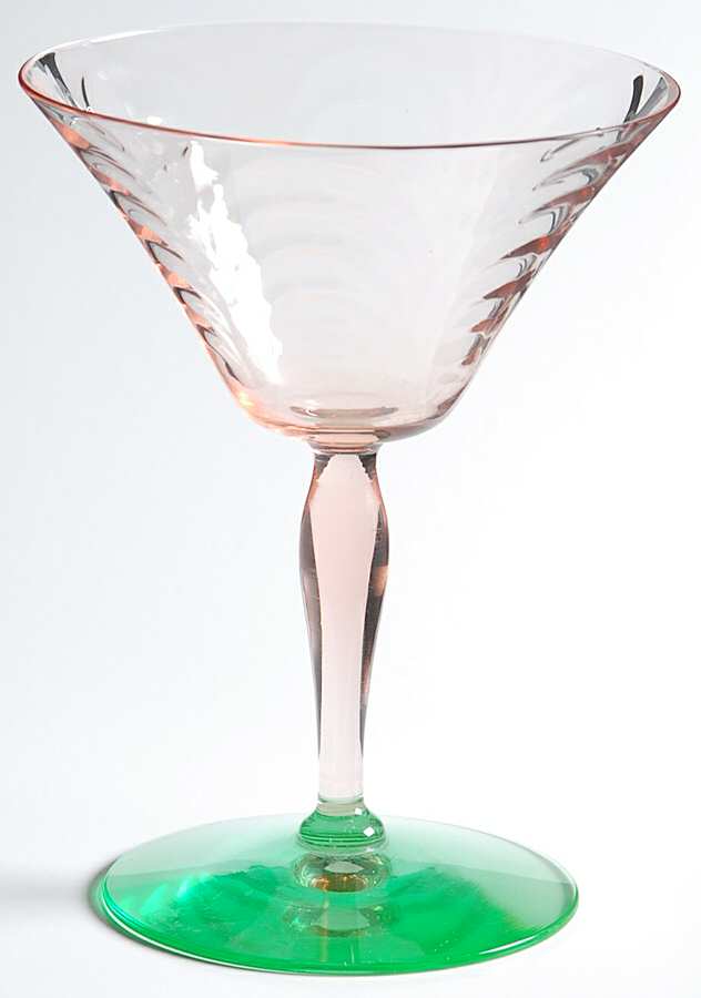 Palm Optic Pink Green (Stem 7646) Champagne/Tall Sherbet by Morgantown-1