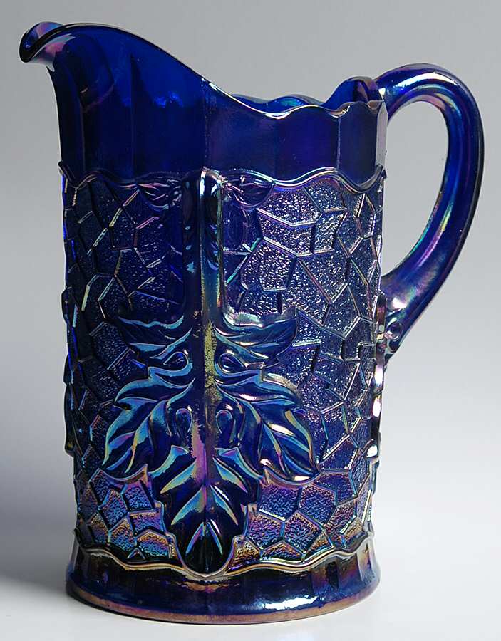 Maple Leaf Blue Carnival 56 Oz Pitcher by Mosser (Ohio)-1