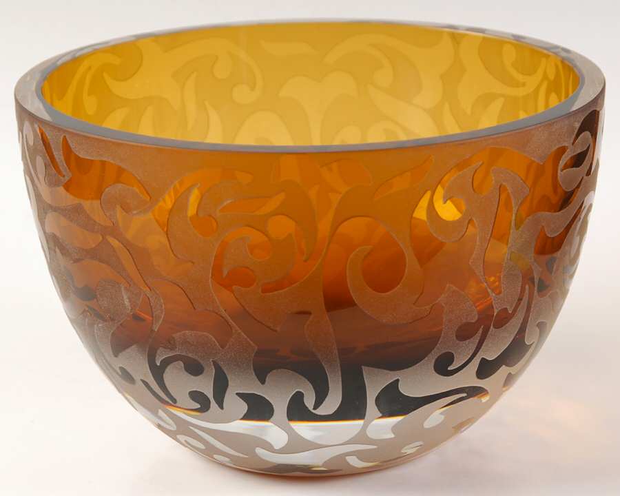 Elise Amber (Wafer Stem) 5" Round Bowl by Michael Weems-1