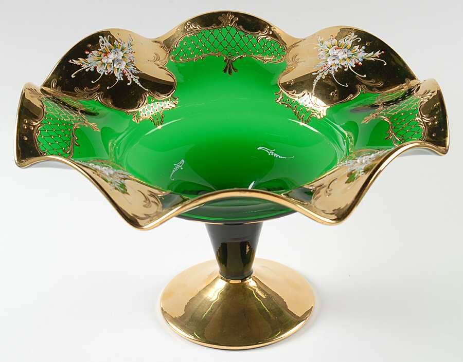 MUR14 13" Round Crimped Bowl by Murano Glass-1