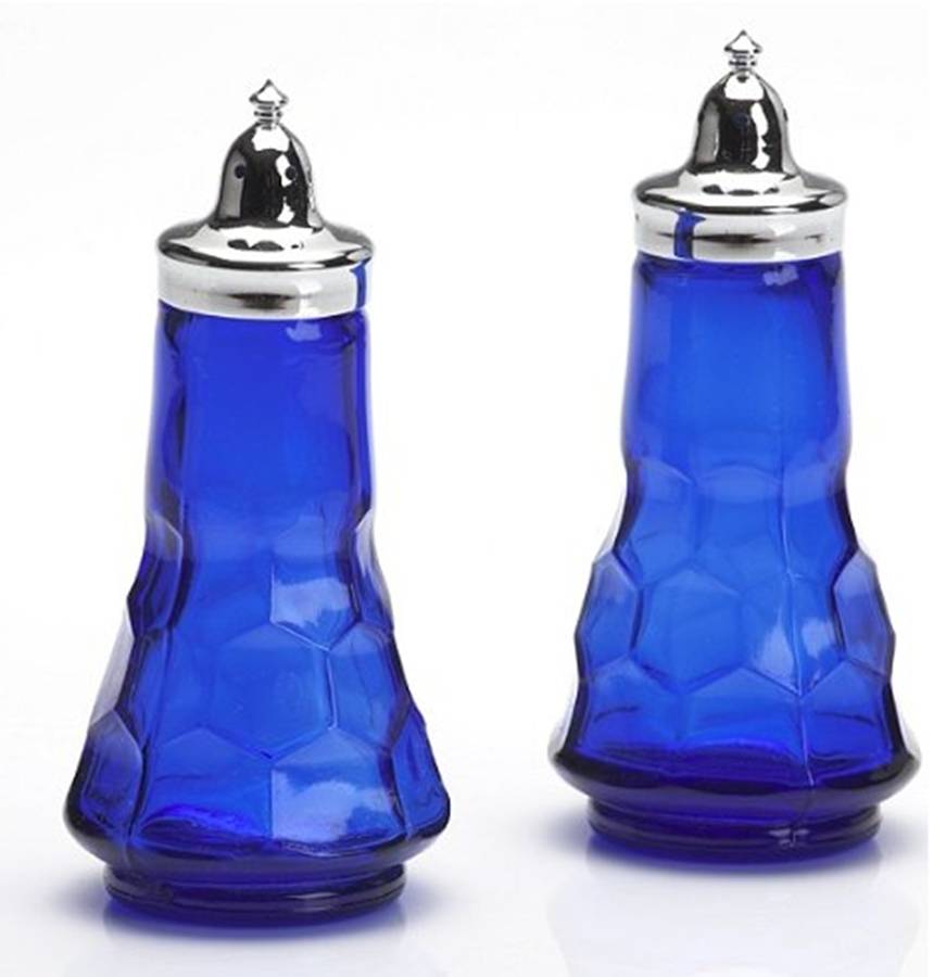 Georgian Cobalt Blue Shaker Set w/Metal Lids by Mosser (Ohio)-1