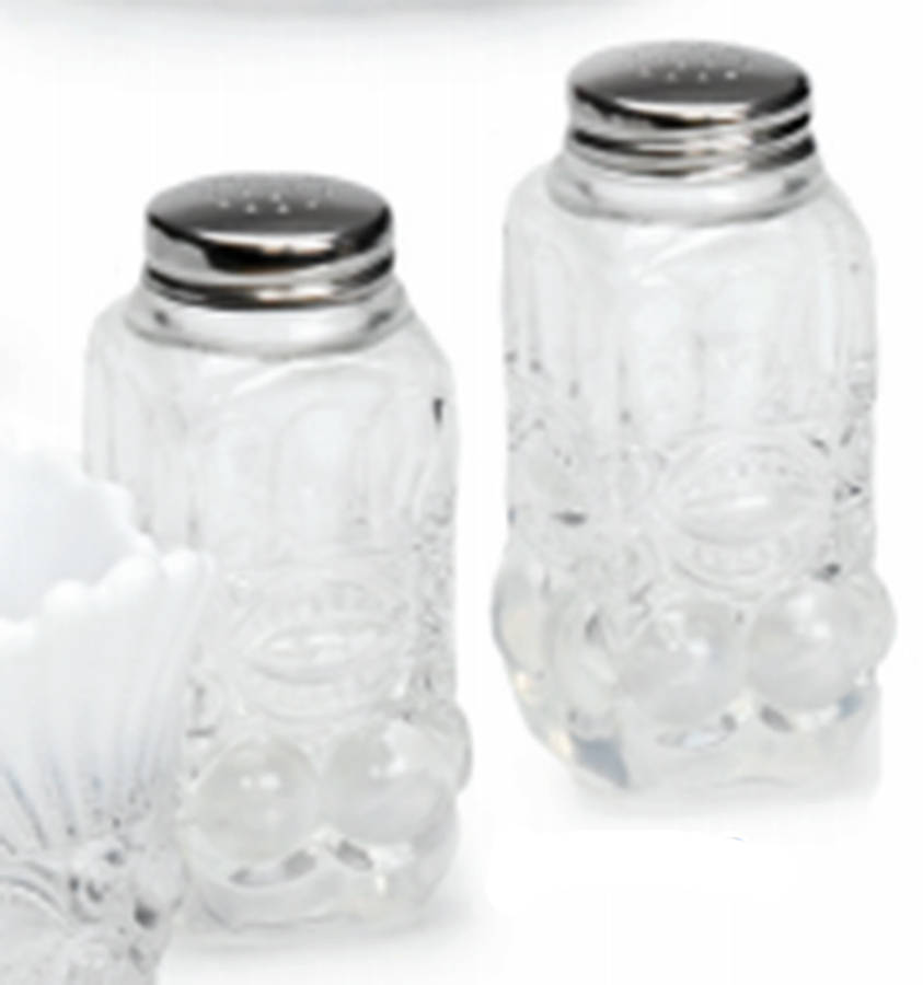 Eye Winker Crystal Opal Shaker Set w/Metal Lids by Mosser (Ohio)-1