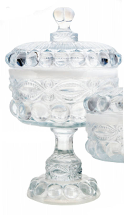 Eye Winker Crystal Opal 10" Compote & Lid by Mosser (Ohio)-1