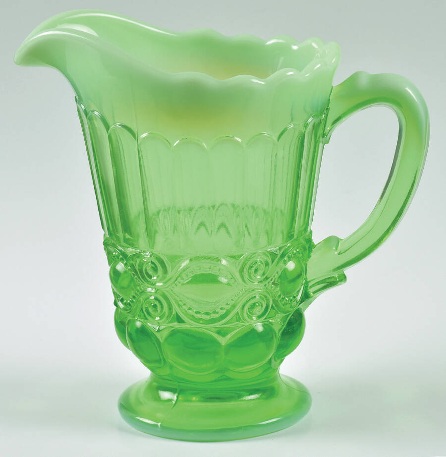 Eye Winker Green Opal 28 Oz Pitcher by Mosser (Ohio)-1