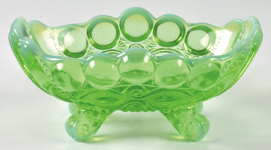 Eye Winker Green Opal Footed Open Jam/Jelly by Mosser (Ohio)-1