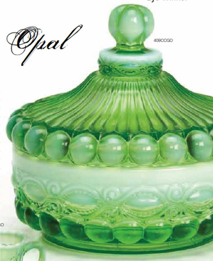Eye Winker Green Opal Candy Dish & Lid by Mosser (Ohio)-1