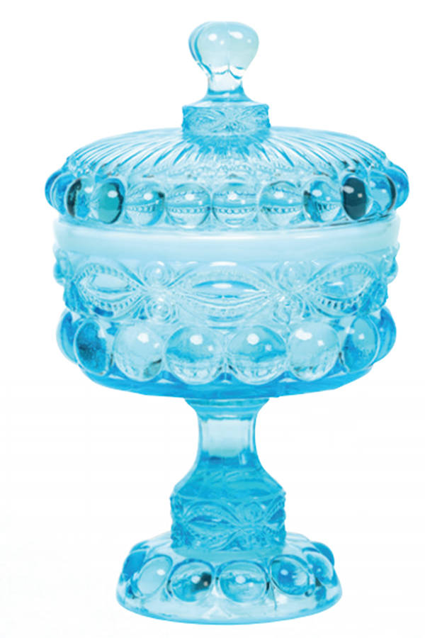 Eye Winker Aqua Opal 10" Compote & Lid by Mosser (Ohio)-1