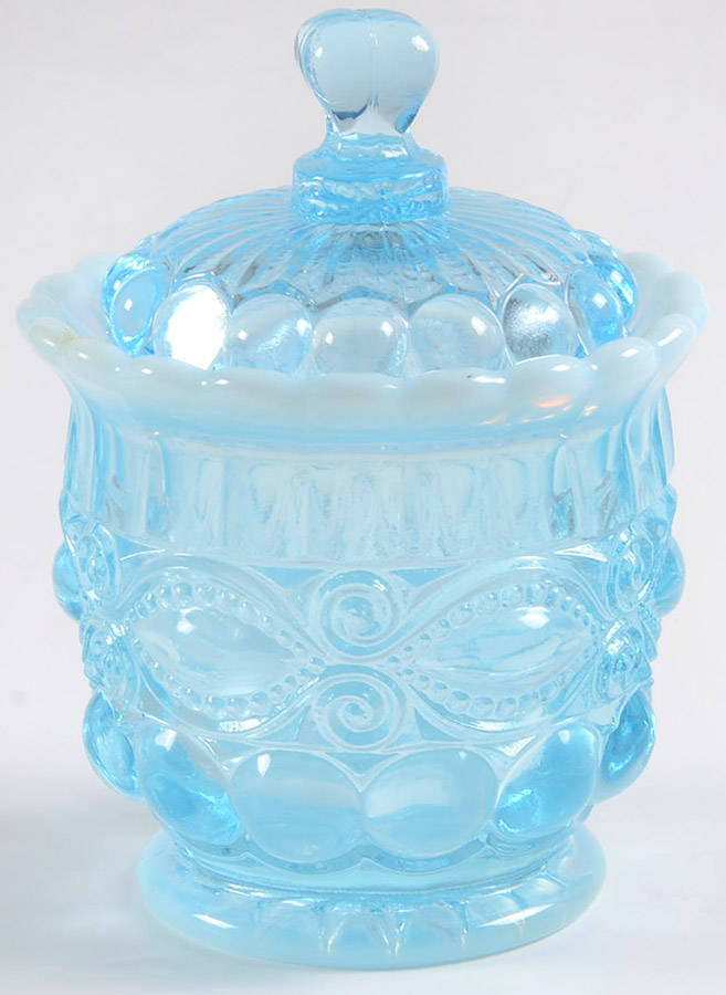 Eye Winker Aqua Opal Sugar Bowl & Lid by Mosser (Ohio)-1