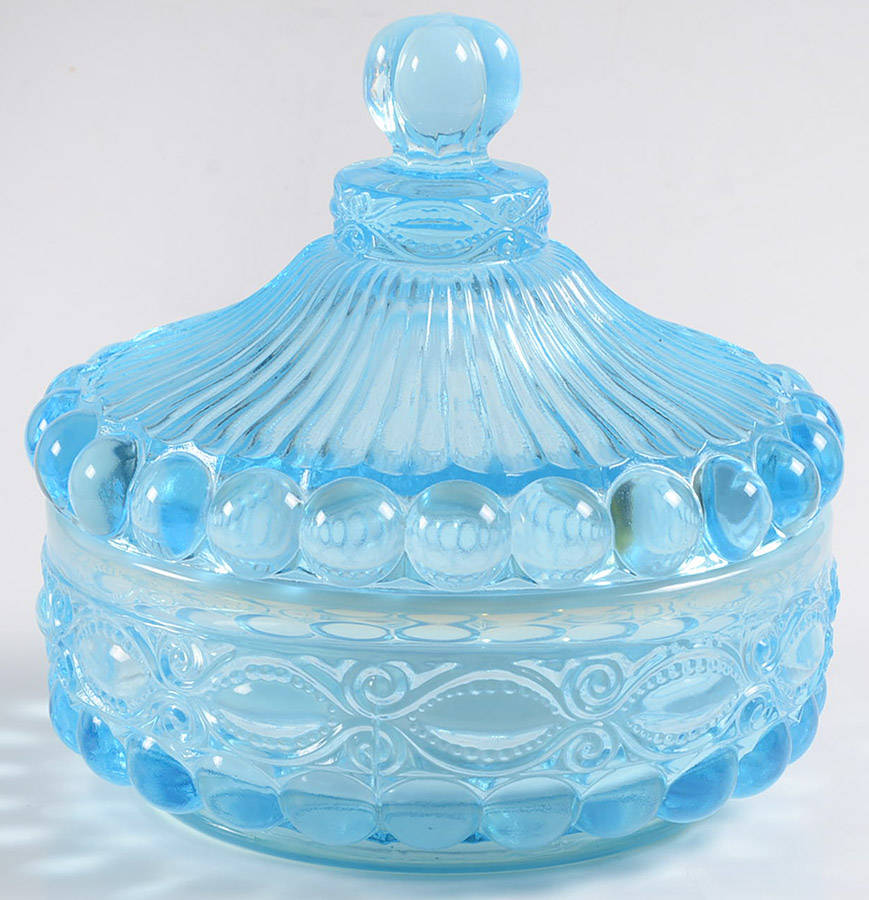 Eye Winker Aqua Opal Candy Dish & Lid by Mosser (Ohio)-1