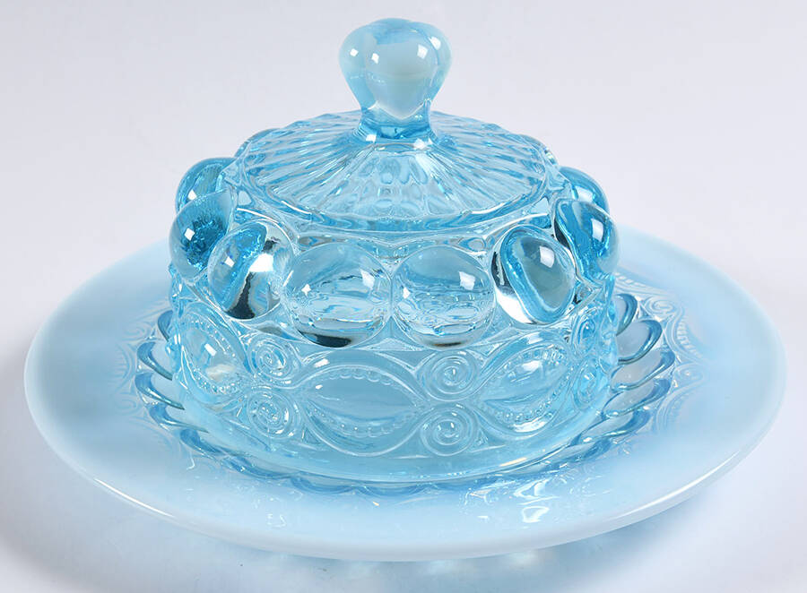 Eye Winker Aqua Opal Round Covered Butter by Mosser (Ohio)-1