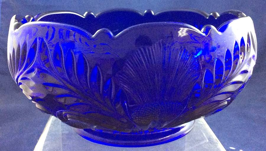Inverted Thistle Cobalt Decorated 8" Round Bowl by Mosser (Ohio)-1