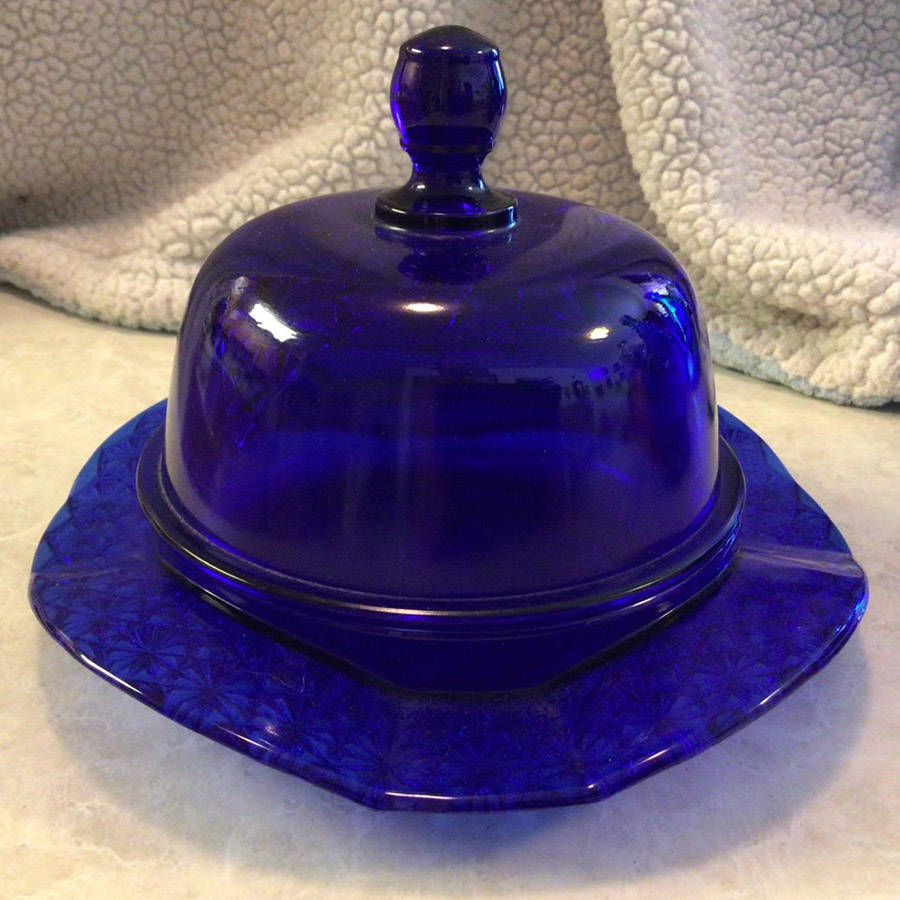 Queen Cobalt Blue Round Covered Butter by Mosser (Ohio)-1