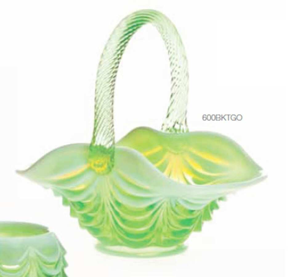Drape Green Opal 8" Handled Basket by Mosser (Ohio)-1