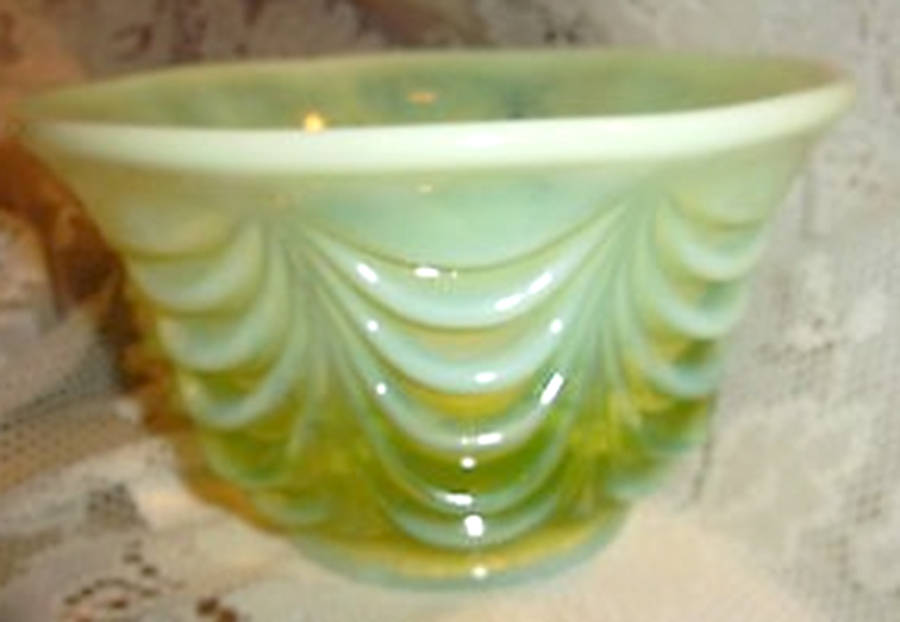Drape Vaseline Opal 7" Round Bowl by Mosser (Ohio)-1