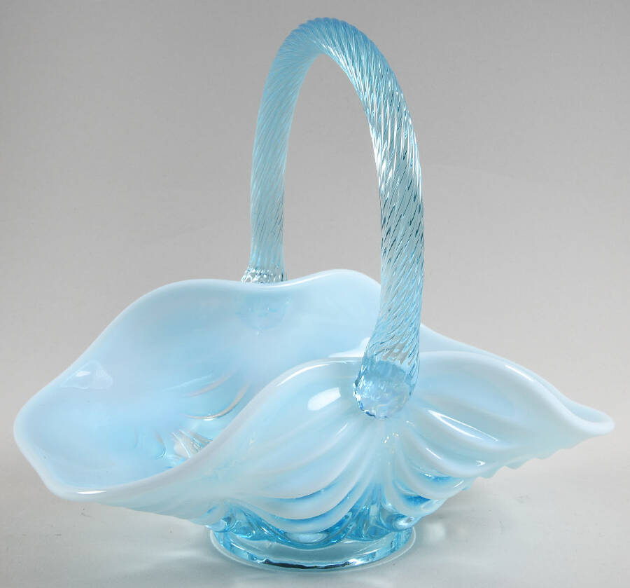 Drape Aquamarine Opal 8" Handled Basket by Mosser (Ohio)-1