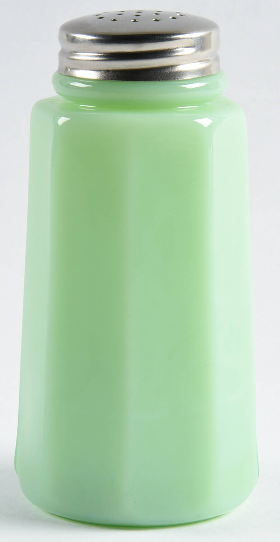 Panel Jadeite Shaker with Metal Lid by Mosser (Ohio)-1