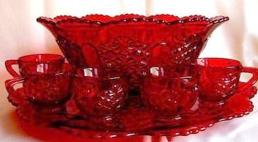 Daisy and Button Ruby Red Punch Bowl by Mosser (Ohio)-1