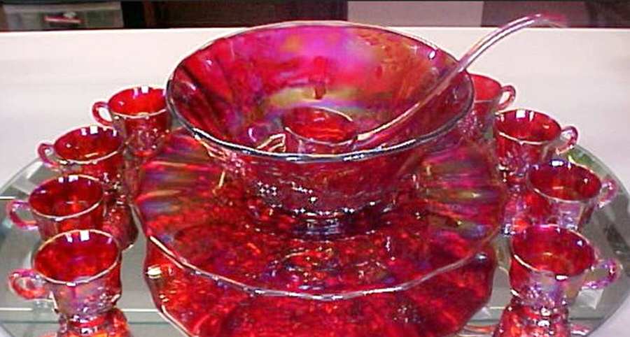 Grape Red Carnival (11 Pc) Punch Set (Bowl,Underplate,Ladle & 8 Cups) by Mosser (Ohio)-1