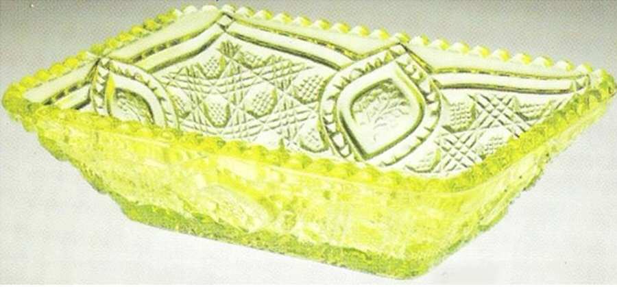 Quilted Vaseline 7" Rectangular Relish by Mosser (Ohio)-1