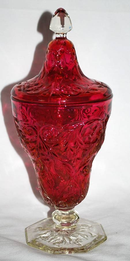Rock Crystal Ruby Flashed Candy Jar & Lid by McKee-1