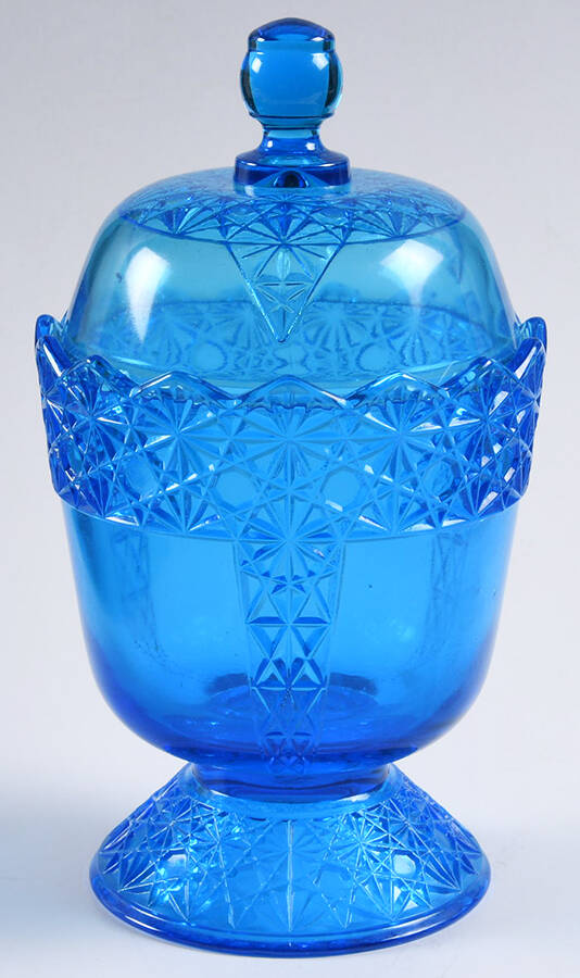 Queen Colonial Blue Sugar Bowl & Lid by Mosser (Ohio)-1