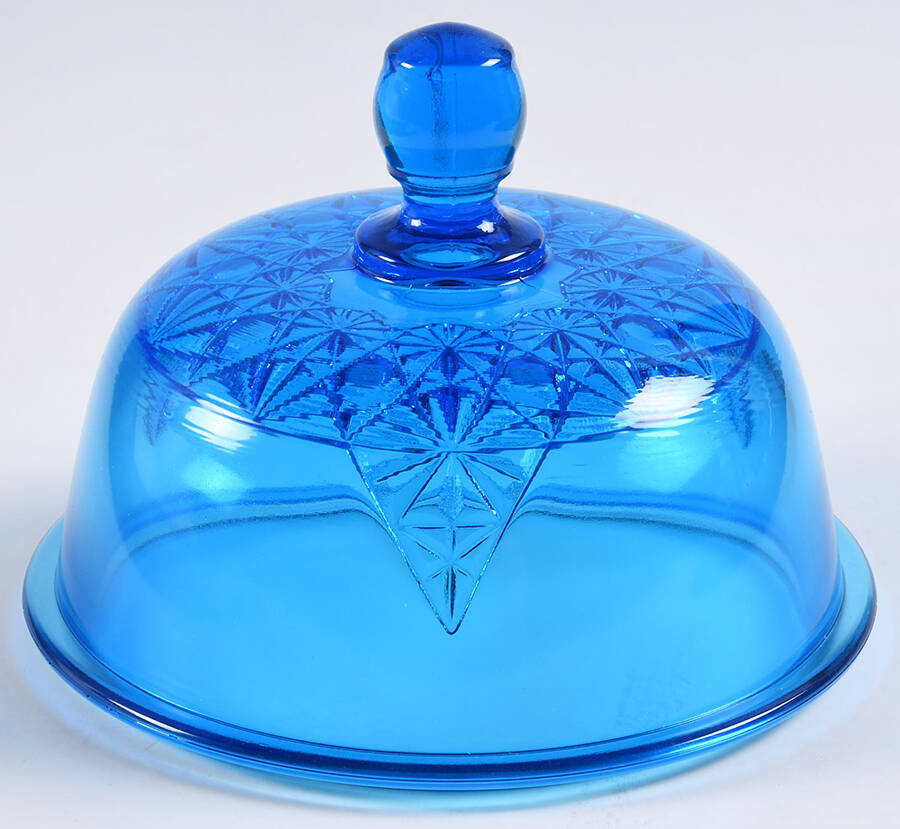 Queen Colonial Blue Lid for Round Butter by Mosser (Ohio)-1