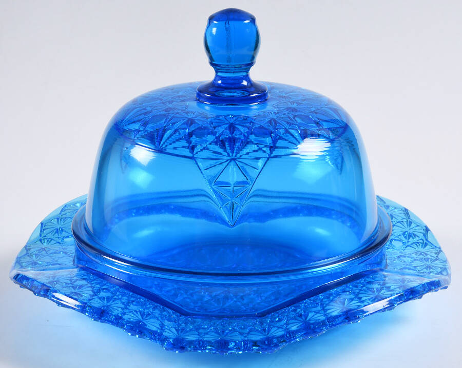 Queen Colonial Blue Round Covered Butter by Mosser (Ohio)-1