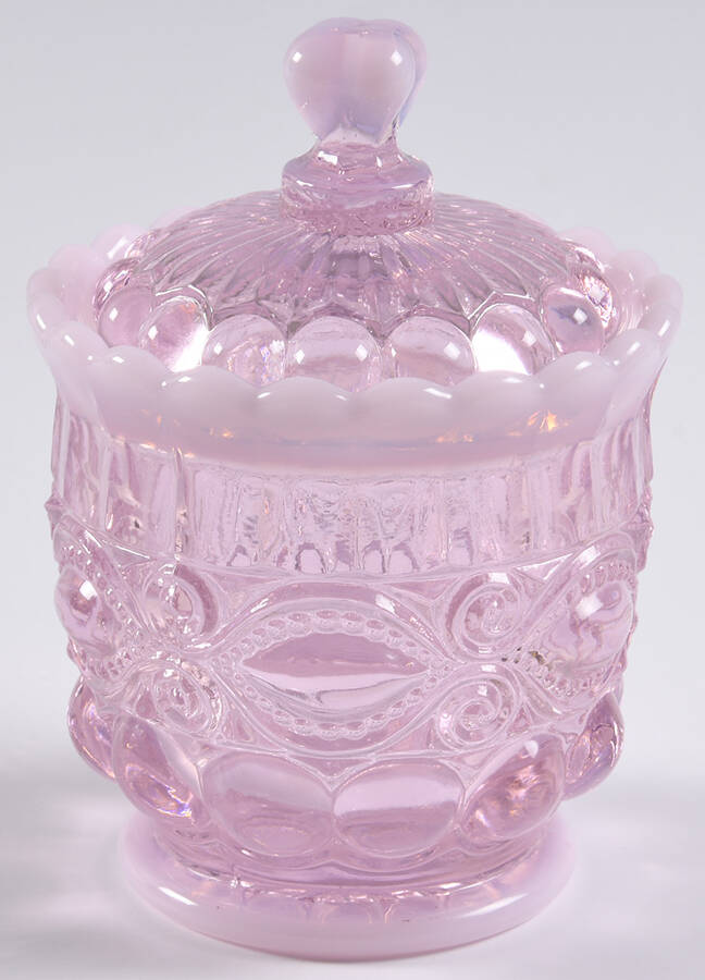 Eye Winker Pink Opal Sugar Bowl & Lid by Mosser (Ohio)-1