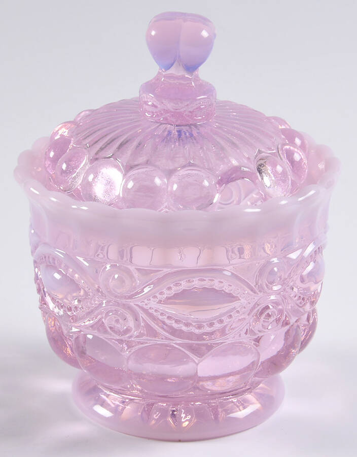 Eye Winker Pink Opal Honey Jar & Lid by Mosser (Ohio)-1