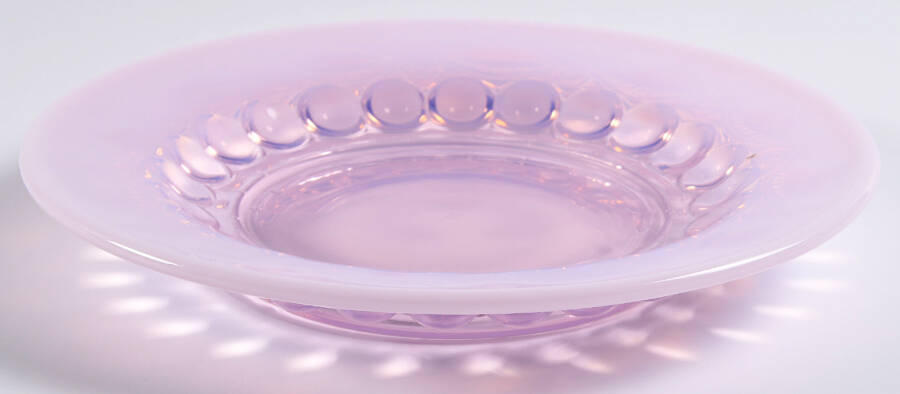 Eye Winker Pink Opal Round Butter Dish No Lid by Mosser (Ohio)-1