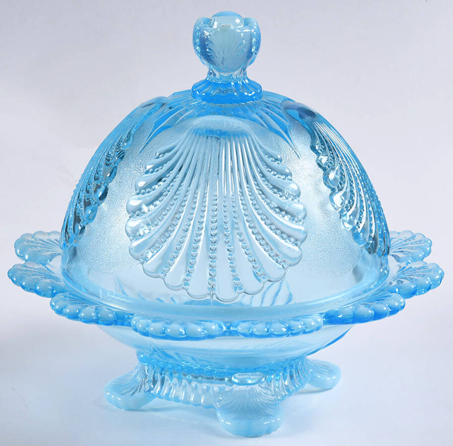 Shell Aqua Opal Round Covered Butter by Mosser (Ohio)-1