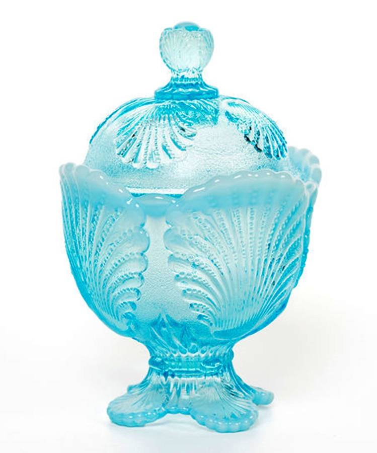 Shell Aqua Opal Sugar Bowl & Lid by Mosser (Ohio)-1