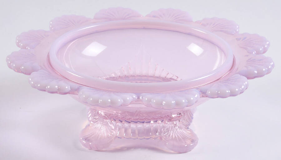 Shell Pink Opal Round Butter Dish No Lid by Mosser (Ohio)-1