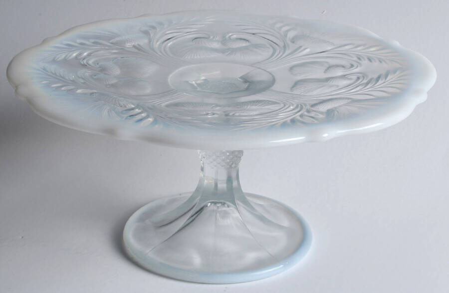 Inverted Thistle Crystal Opal 8" Diameter Pedestal Cake Stand by Mosser (Ohio)-1
