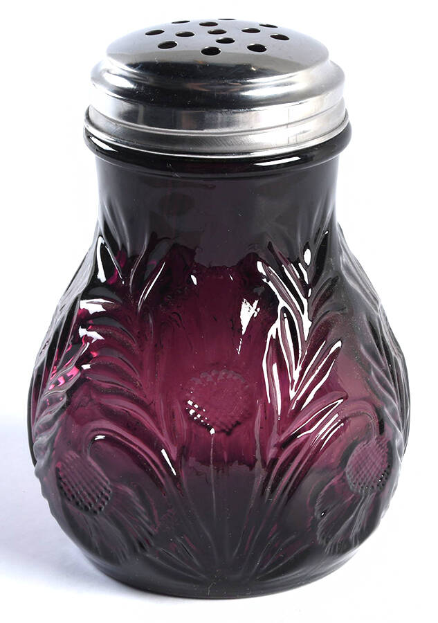 Inverted Thistle Amethyst Sugar Shaker W/Metal Lid by Mosser (Ohio)-1