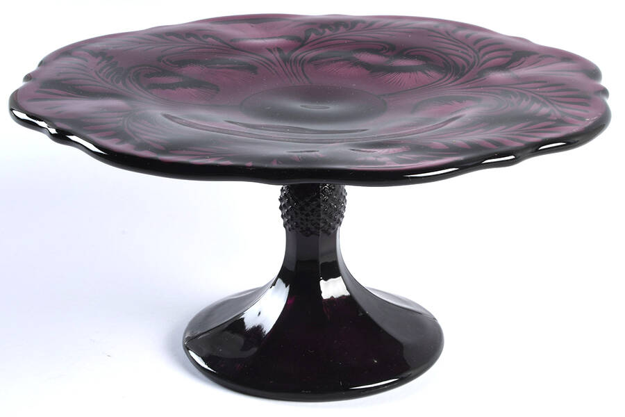 Inverted Thistle Amethyst 8" Diameter Pedestal Cake Stand by Mosser (Ohio)-1