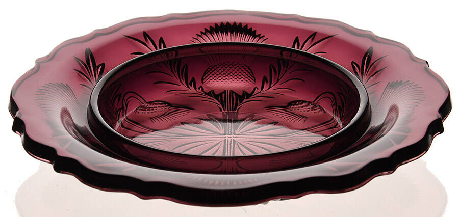 Inverted Thistle Amethyst Round Butter Dish No Lid by Mosser (Ohio)-1