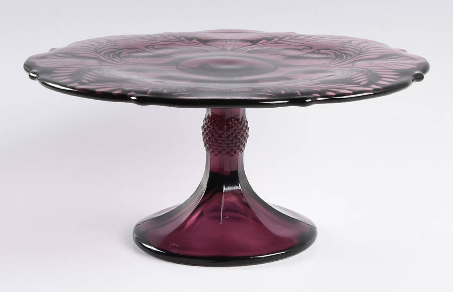 Inverted Thistle Amethyst 11" Diameter Pedestal Cake Stand by Mosser (Ohio)-1