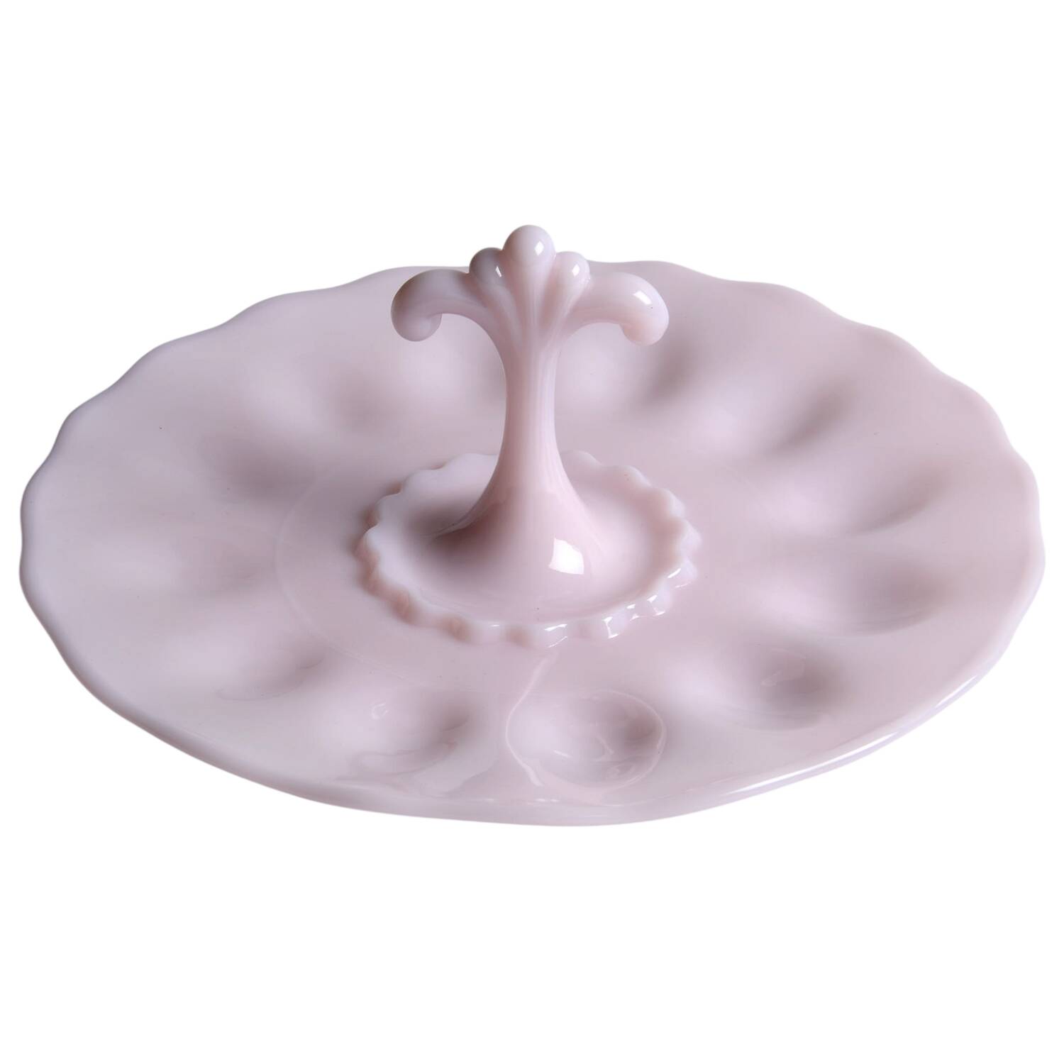 Anna Crown Tuscan Pink Deviled Egg Server by Mosser (Ohio)-1