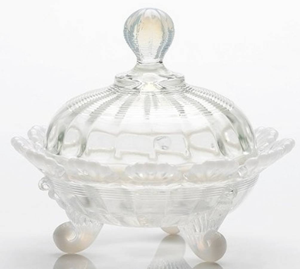 Crystal Opal Candy Dish & Lid by Mosser (Ohio)-1