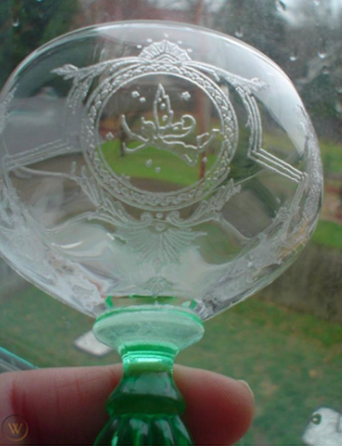Tinker Bell (Clear Bowl, Green Stem) Cordial Glass by Morgantown-1