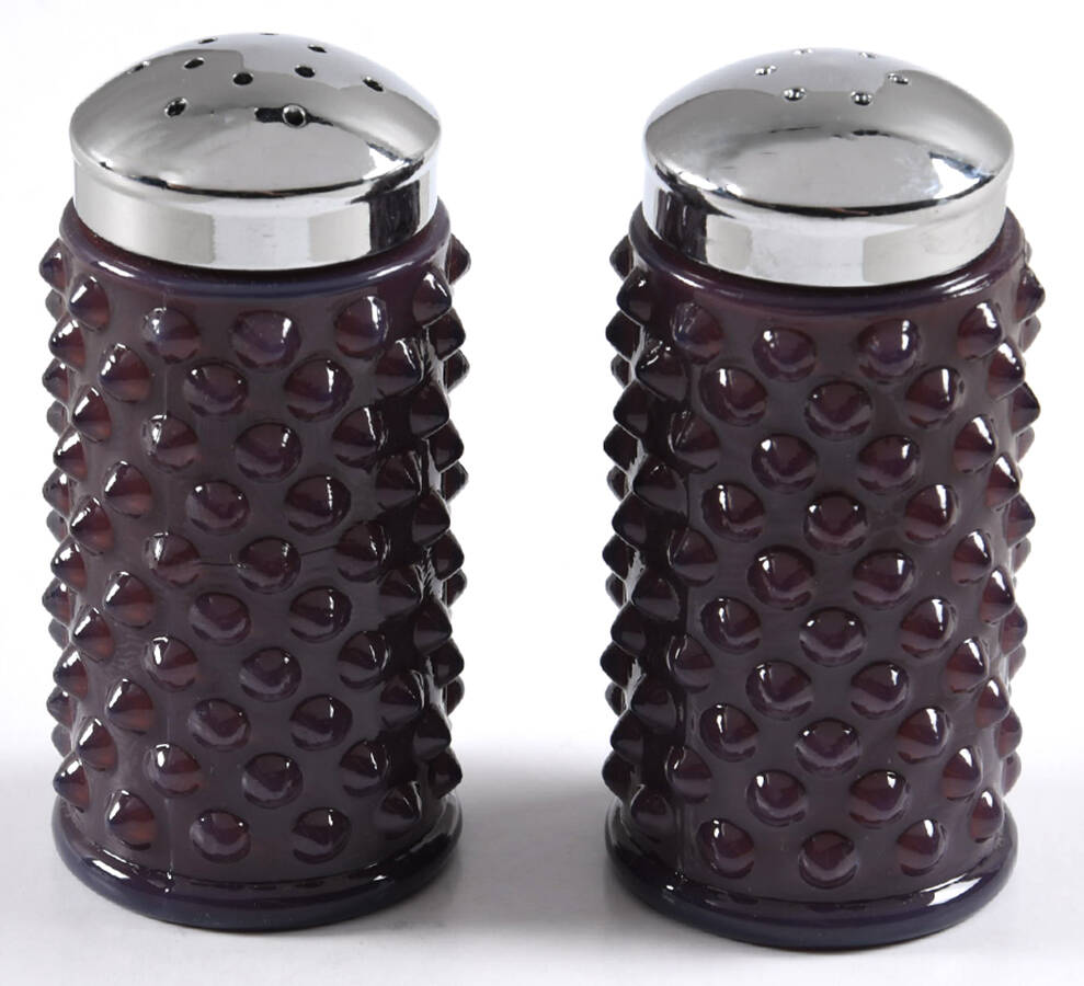 Gigi Eggplant Salt and Pepper Shakers with Metal Lids by Mosser (Ohio)-1