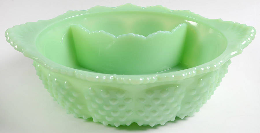 Gigi Jadeite Handled Divided Melon Bowl by Mosser (Ohio)-1