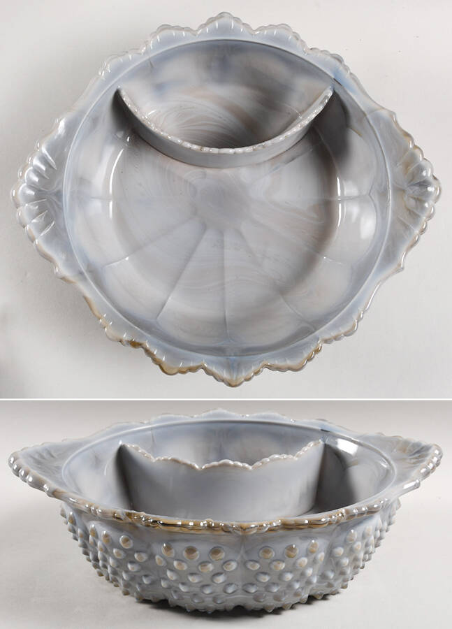 Gigi Marble Gray Handled Divided Melon Bowl by Mosser (Ohio)-1