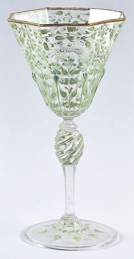 Canine and Foliate-Green Water Goblet by Moser-1